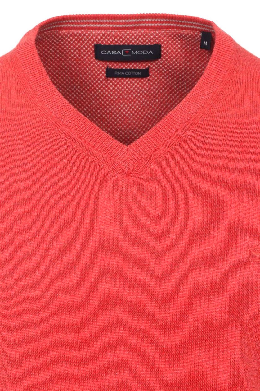 Rode v-hals trui gemeleerd Casa Moda