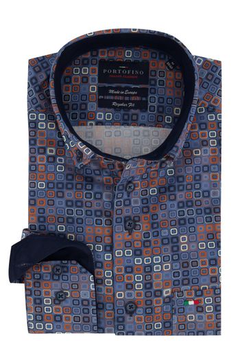 Overhemd blauw geprint Portofino Regular Fit