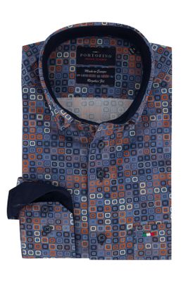 Portofino Overhemd blauw geprint Portofino Regular Fit