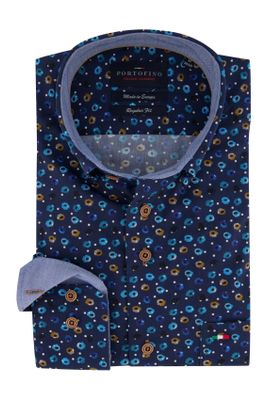 Portofino Portofino overhemd donkerblauw print Regular Fit