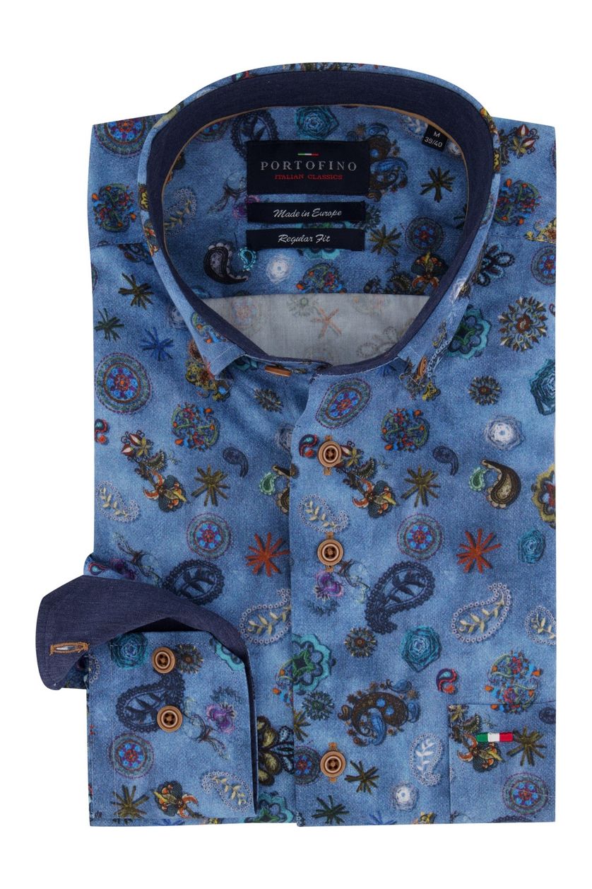 Overhemd Portofino blauw printje Regular Fit