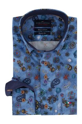 Portofino Portofino overhemd Regular Fit donkerblauw dessin