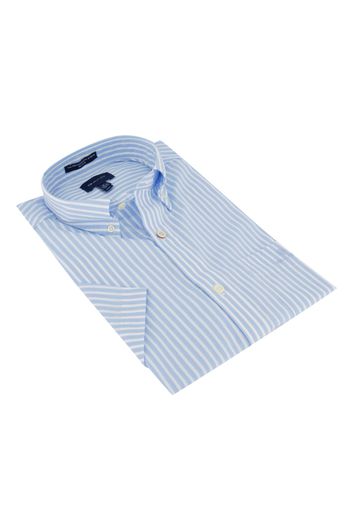 Gant casual overhemd korte mouw wijde fit lichtblauw gestreept katoen