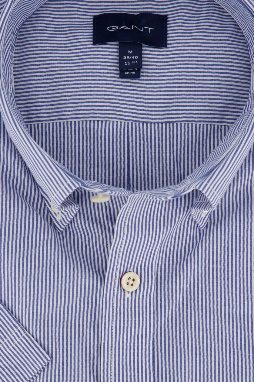 Gant casual overhemd korte mouw normale fit donkerblauw gestreept katoen