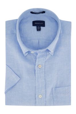 Gant Gant casual overhemd korte mouw normale fit blauw effen linnen