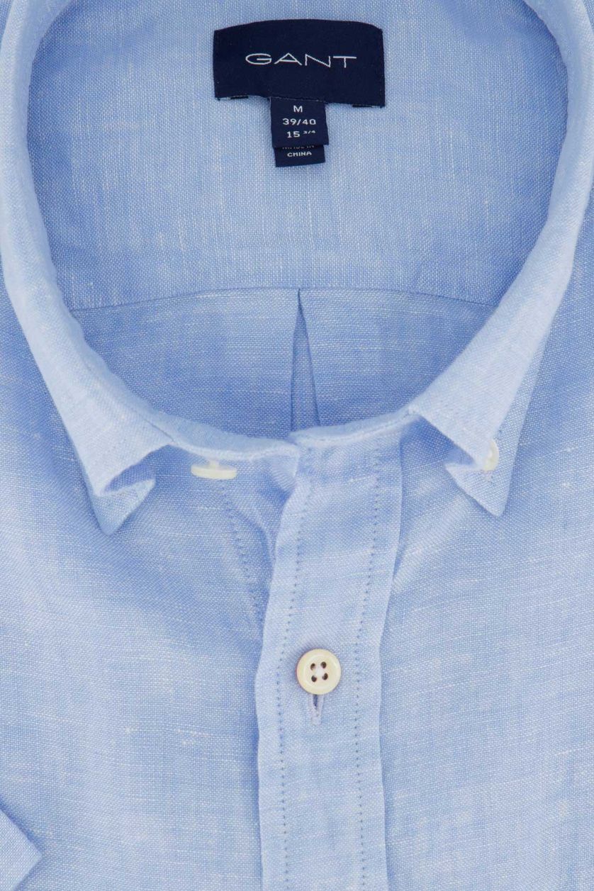 Gant casual overhemd korte mouw normale fit blauw effen linnen