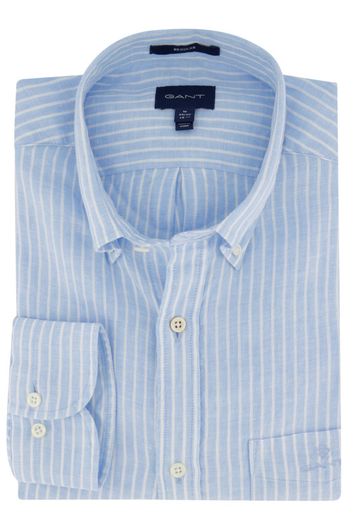 Gant casual overhemd normale fit blauw gestreept linnen