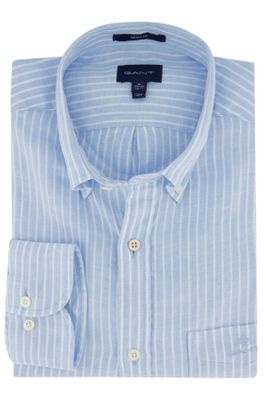 Gant Gant casual overhemd normale fit blauw gestreept linnen