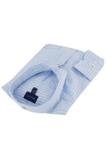 Gant casual overhemd normale fit blauw gestreept linnen
