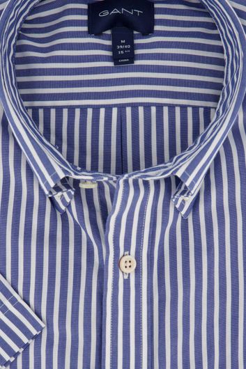 Casual Gant overhemd korte mouw normale fit donkerblauw gestreept katoen