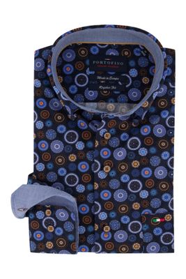 Portofino Overhemd Portofino donkerblauw print Regular Fit
