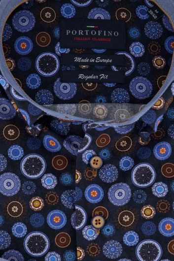 Overhemd Portofino donkerblauw print Regular Fit