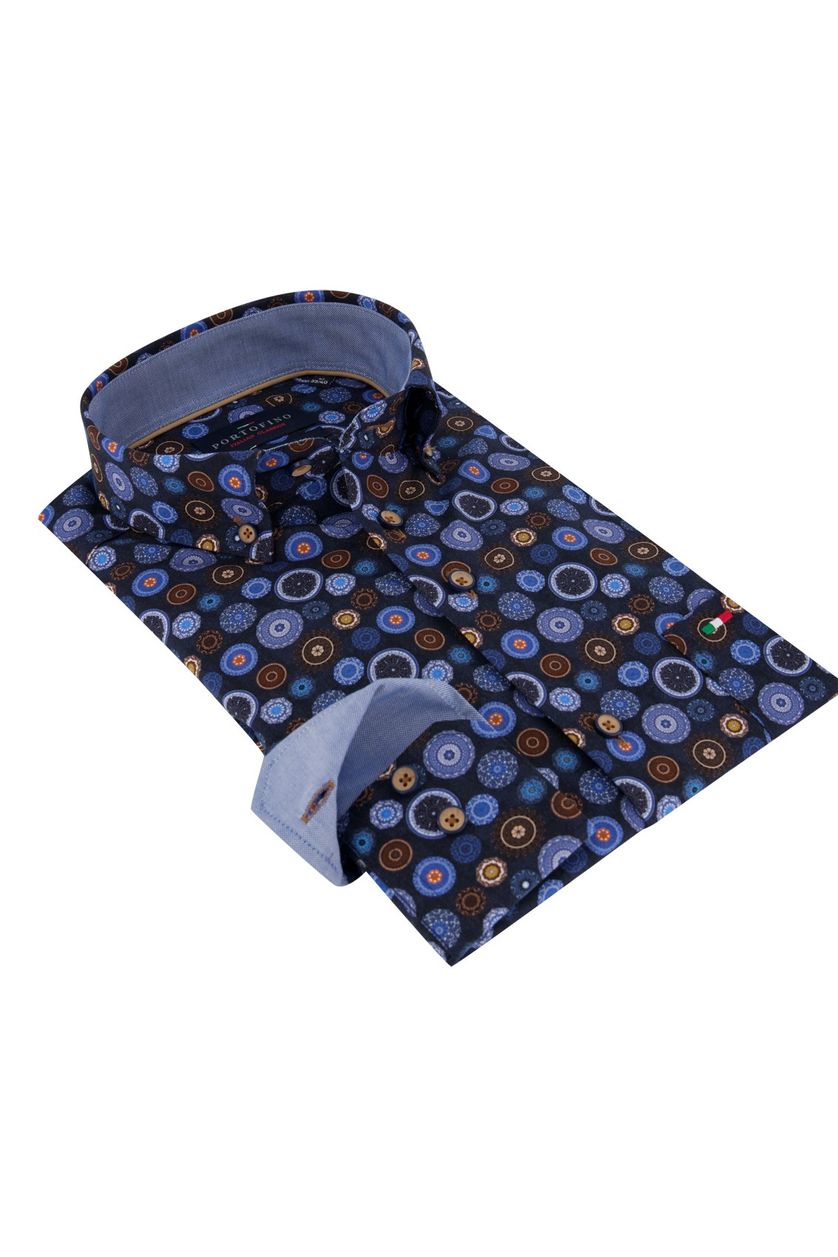 Portofino overhemd donkerblauw print Regular Fit