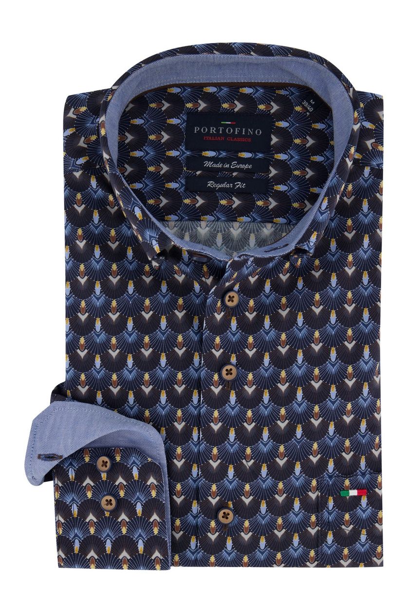 Overhemd Portofino donkerblauw motief Regular Fit