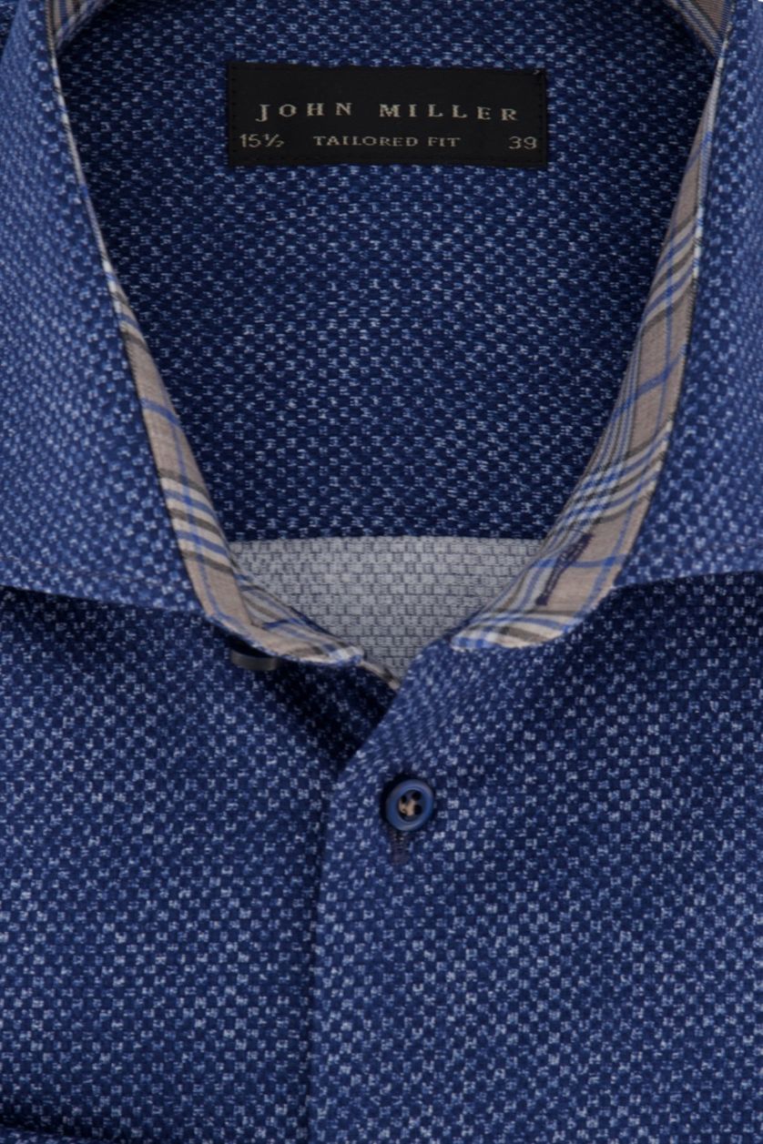 John Miller business overhemd Tailored Fit donkerblauwe print katoen
