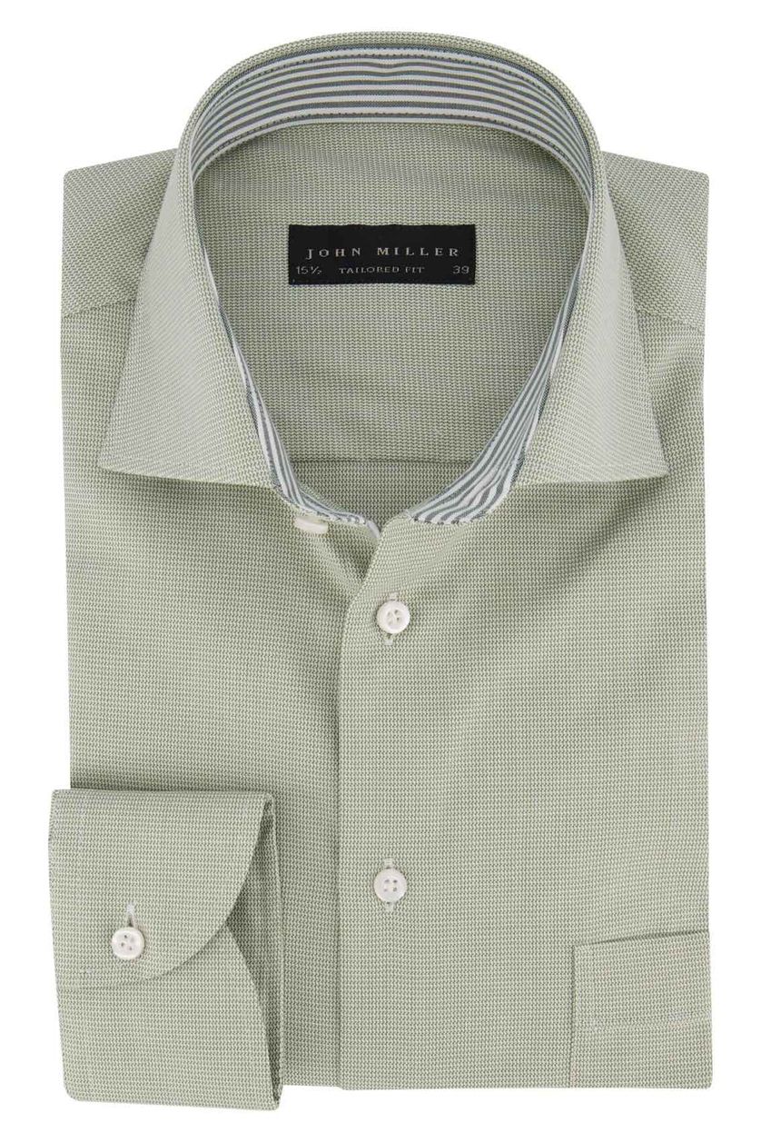 John Miller business overhemd groen geprint Tailored Fit katoen