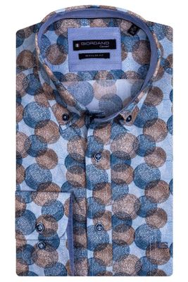 Giordano Giordano overhemd blauw bruin geprint