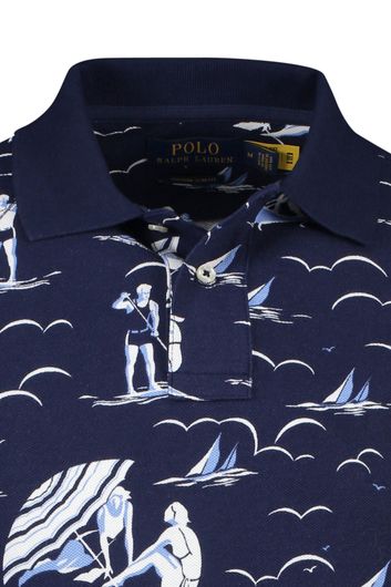 Polo navy geprint Ralph Lauren Custom Slim Fit