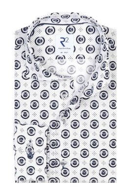 R2 Mouwlengte 7 shirt wit navy geprint R2