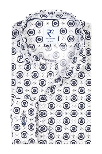 R2 overhemd ml 7 wit navy geprint