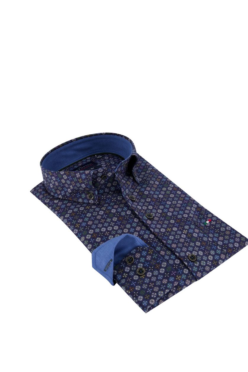 Portofino overhemd donkerblauw dessin Regular Fit