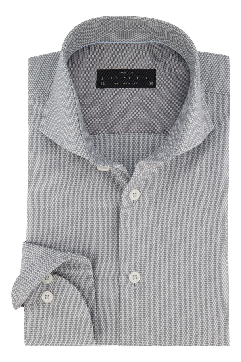 John Miller business overhemd John Miller Tailored Fit normale fit grijs geprint katoen