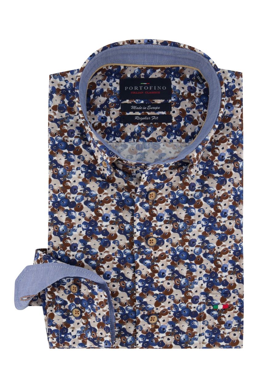 Regular Fit overhemd Portofino bruin blauw dessin