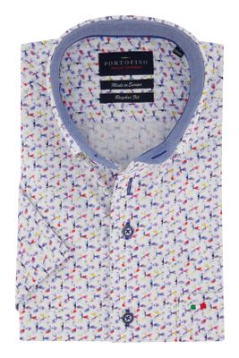 Portofino Portofino overhemd korte mouw Regular Fit print met borstzak
