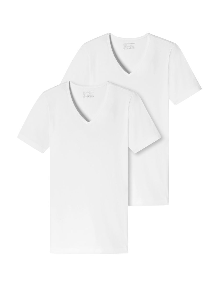 Schiesser t-shirt effen wit 2-pack v hals 95/5
