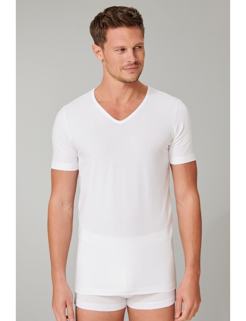 Schiesser t-shirt effen wit 2-pack v hals 95/5