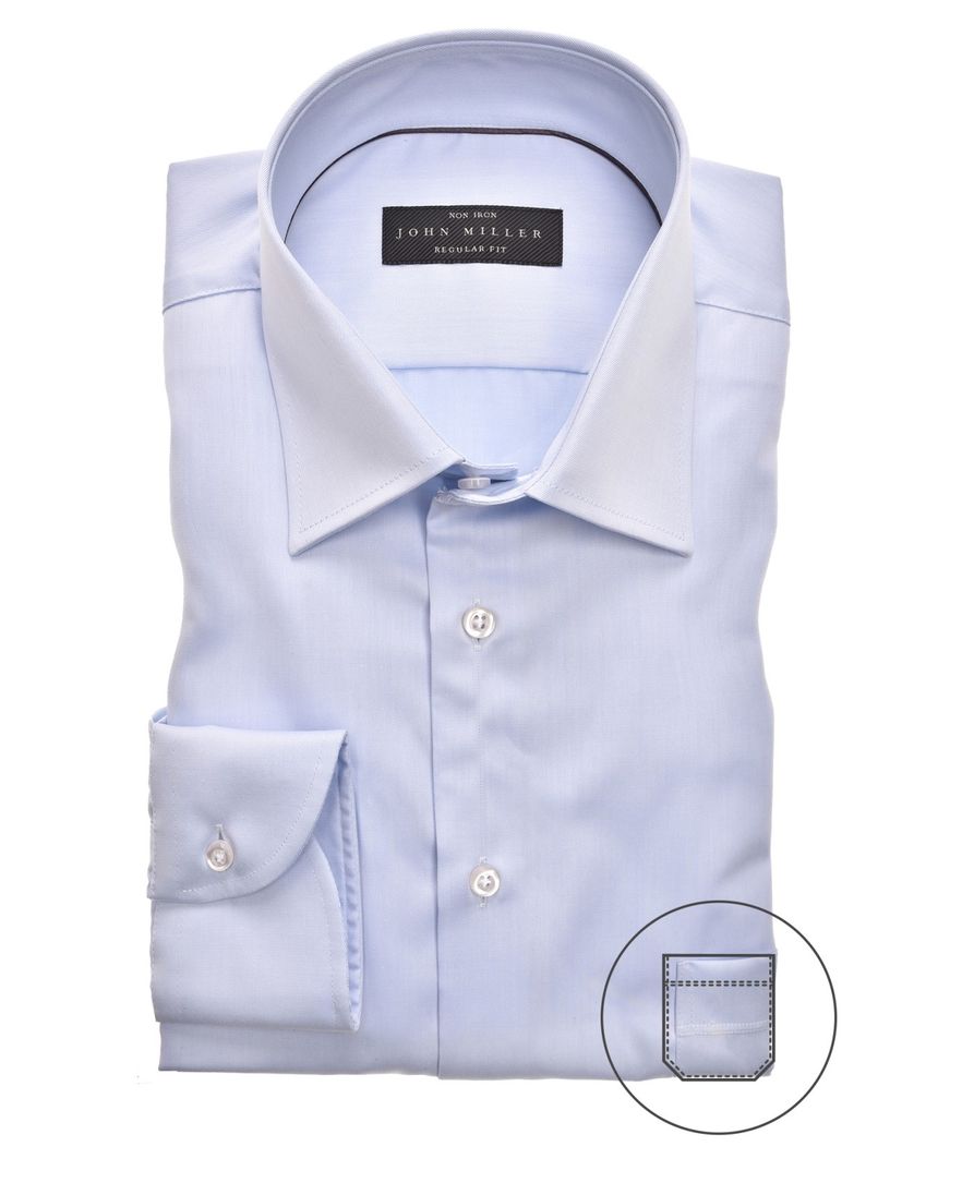 John Miller overhemd wijde fit lichtblauw effen katoen