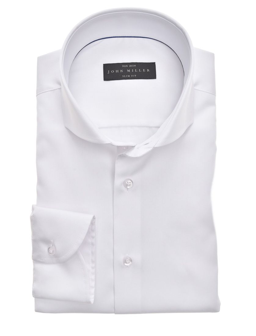 John Miller overhemd mouwlengte 7 wit strijkvrij katoen Slim Fit