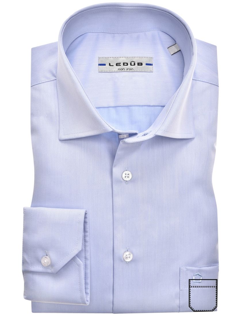 Mouwlengte 7 overhemd Ledub met borstzak blauw 100% katoen