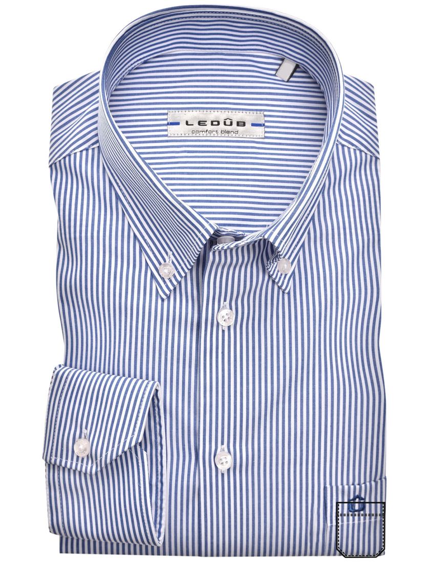 Overhemd Ledub navy strepen Modern Fit stretch