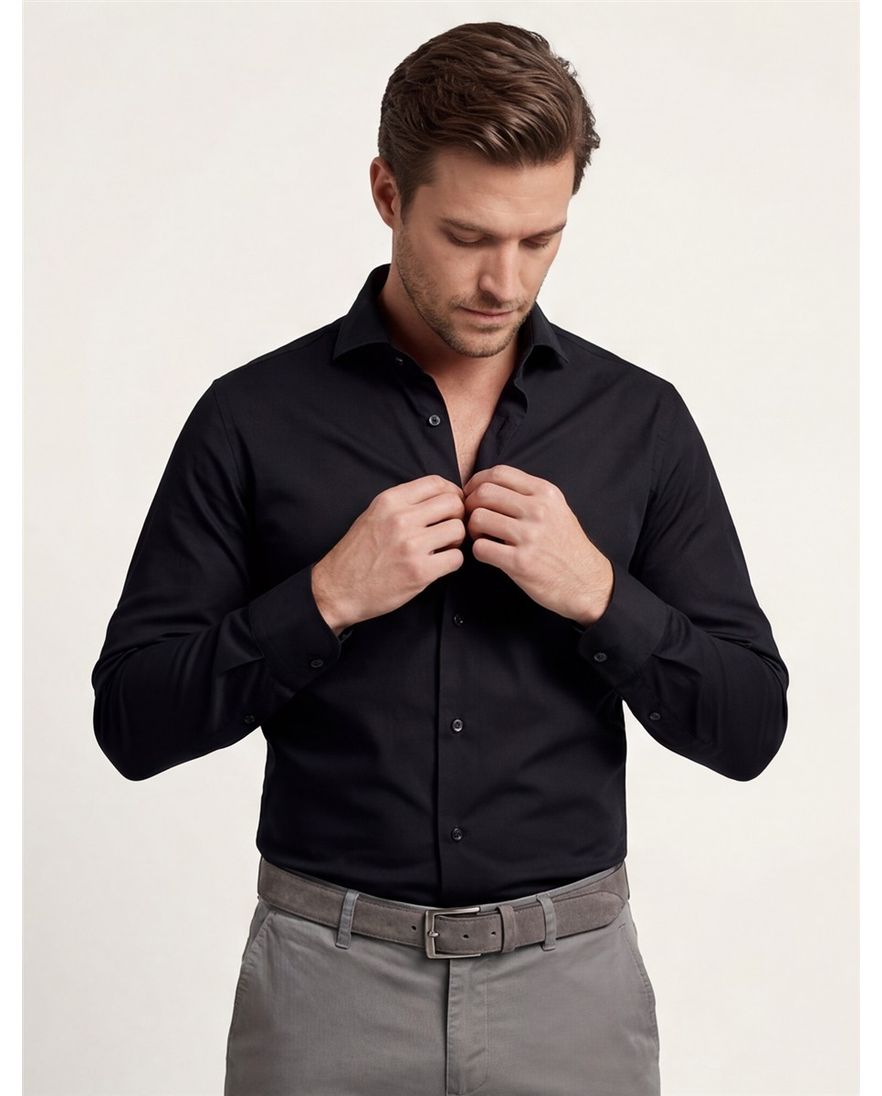 Overhemd Ledub Modern Fit stretch zwart