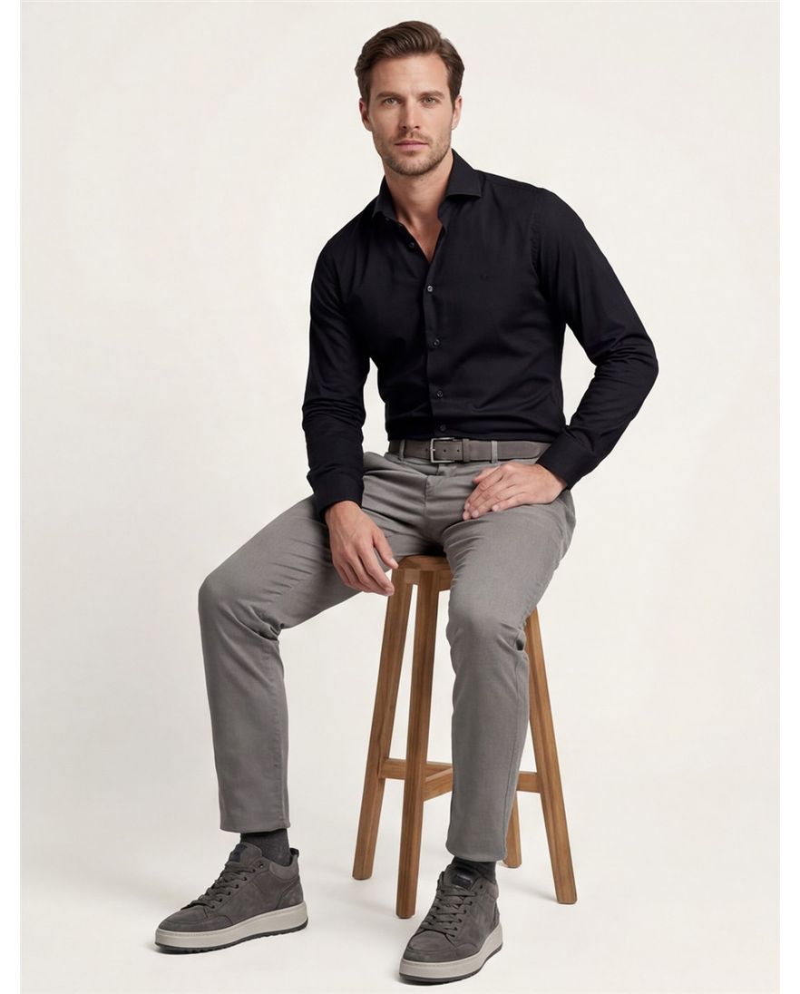 Overhemd Ledub Modern Fit stretch zwart