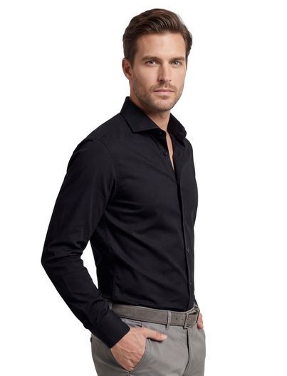 Ledub Overhemd Ledub Modern Fit stretch zwart