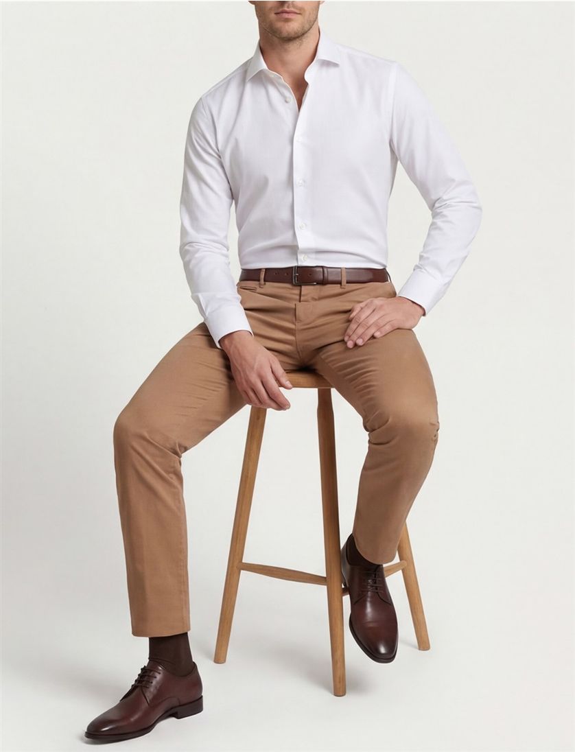 Ledub Modern Fit overhemd wit stretch