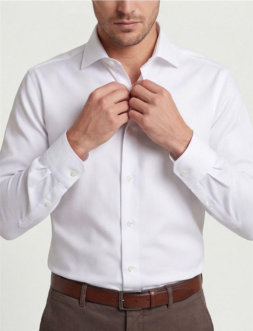 Ledub overhemd spierwit Slim Fit strijkvrij