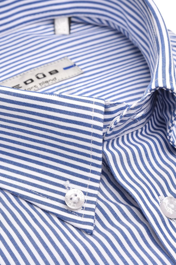 Ledub overhemd donkerblauw gestreept Slim Fit