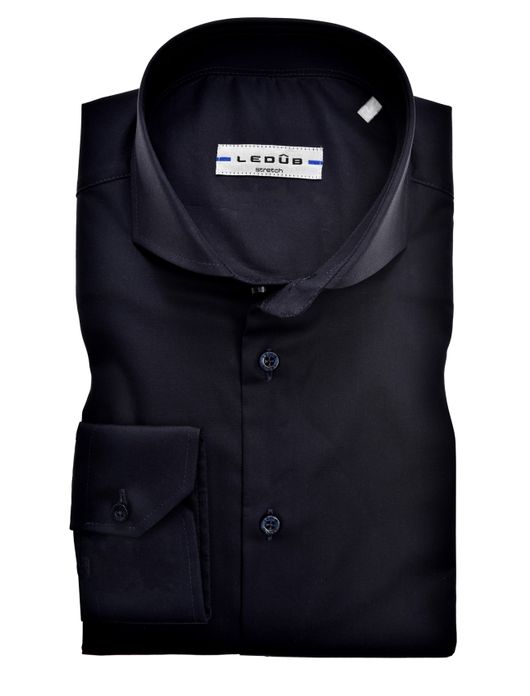 Overhemd Ledub stretch Slim Fit donkerblauw