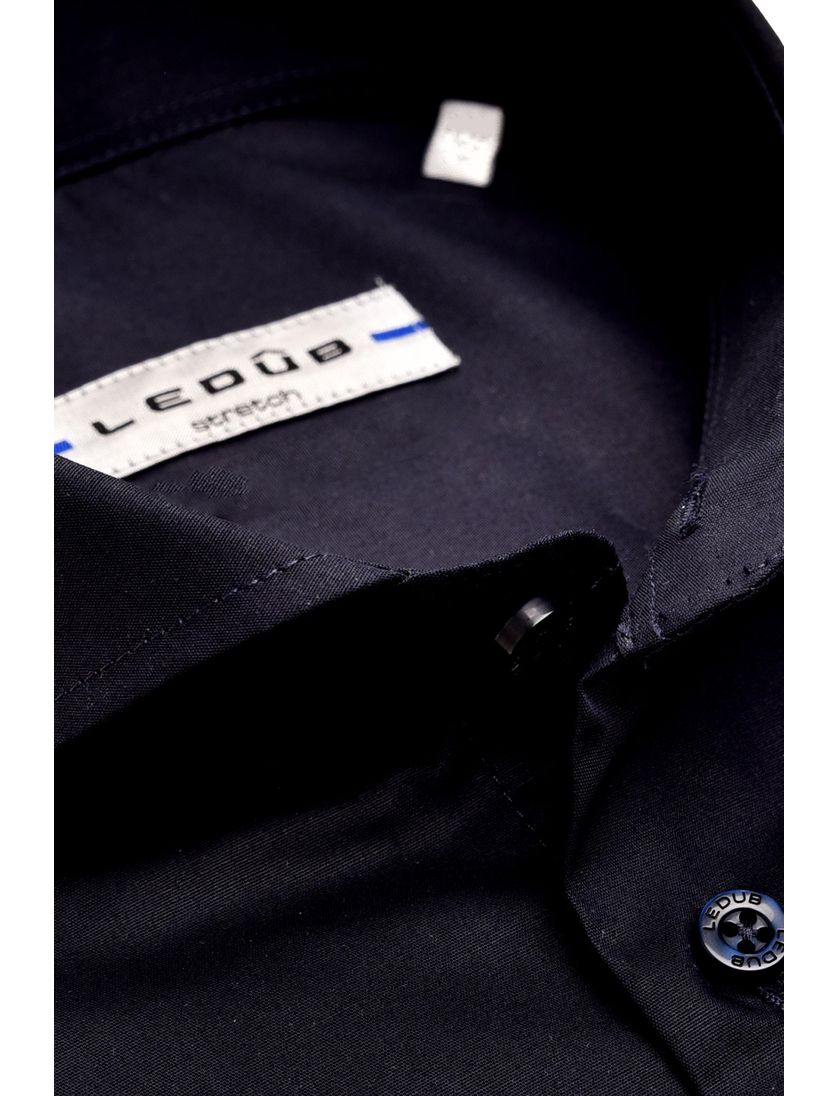 Ledub overhemd donkerblauw Slim Fit stretch