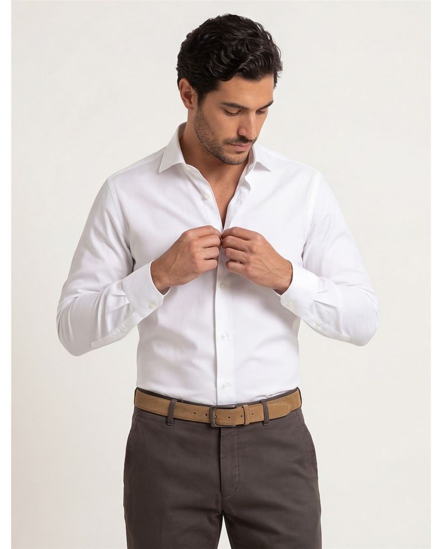 Stretch overhemd Ledub wit Slim Fit