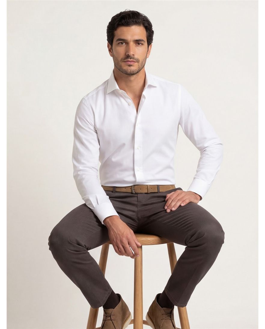 Stretch overhemd Ledub wit Slim Fit