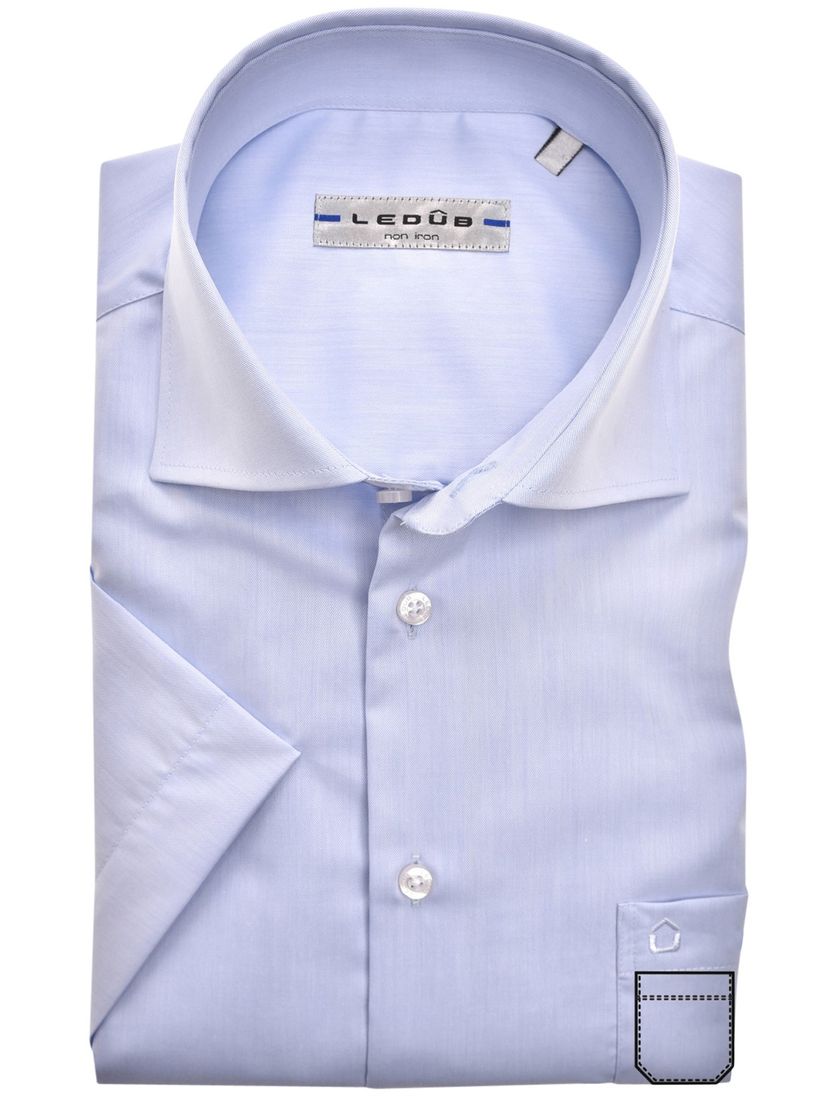 Korte mouwen overhemd lichtblauw uni Ledub Modern Fit