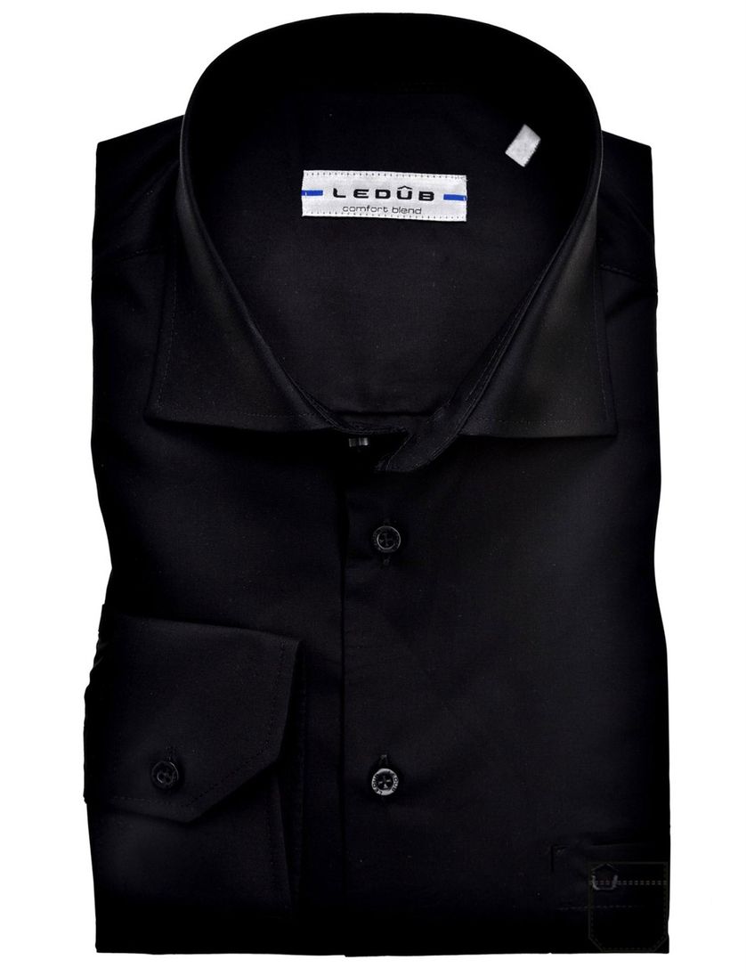 Ledub overhemd Modern Fit zwart stretch
