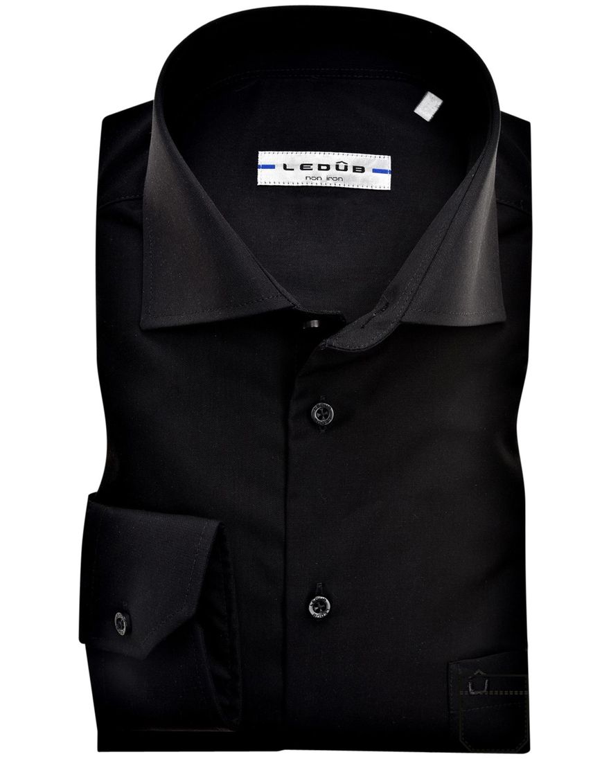 Ledub overhemd Modern Fit zwart met borstzak