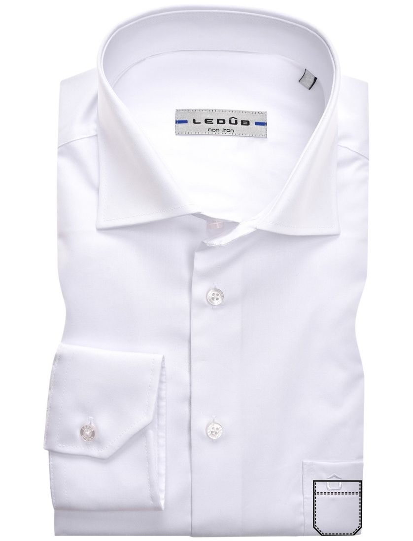 Modern Fit Ledub overhemd wit met borstzak