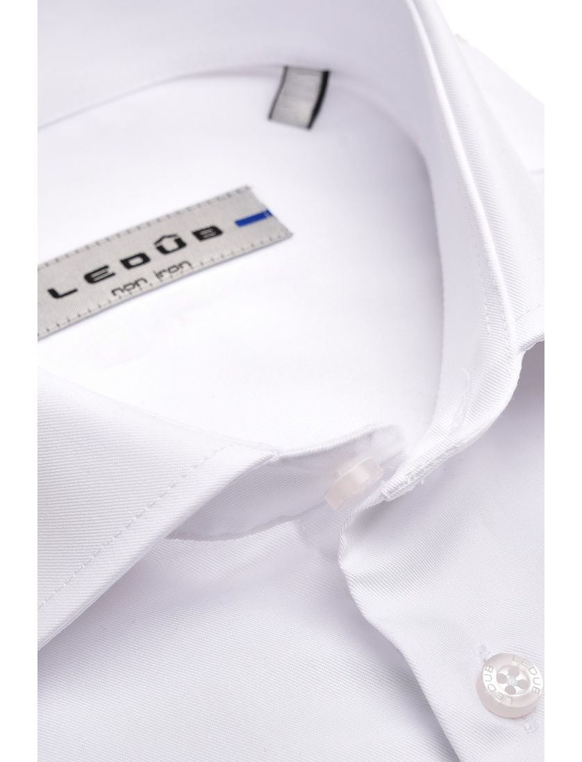 Modern Fit Ledub overhemd wit met borstzak