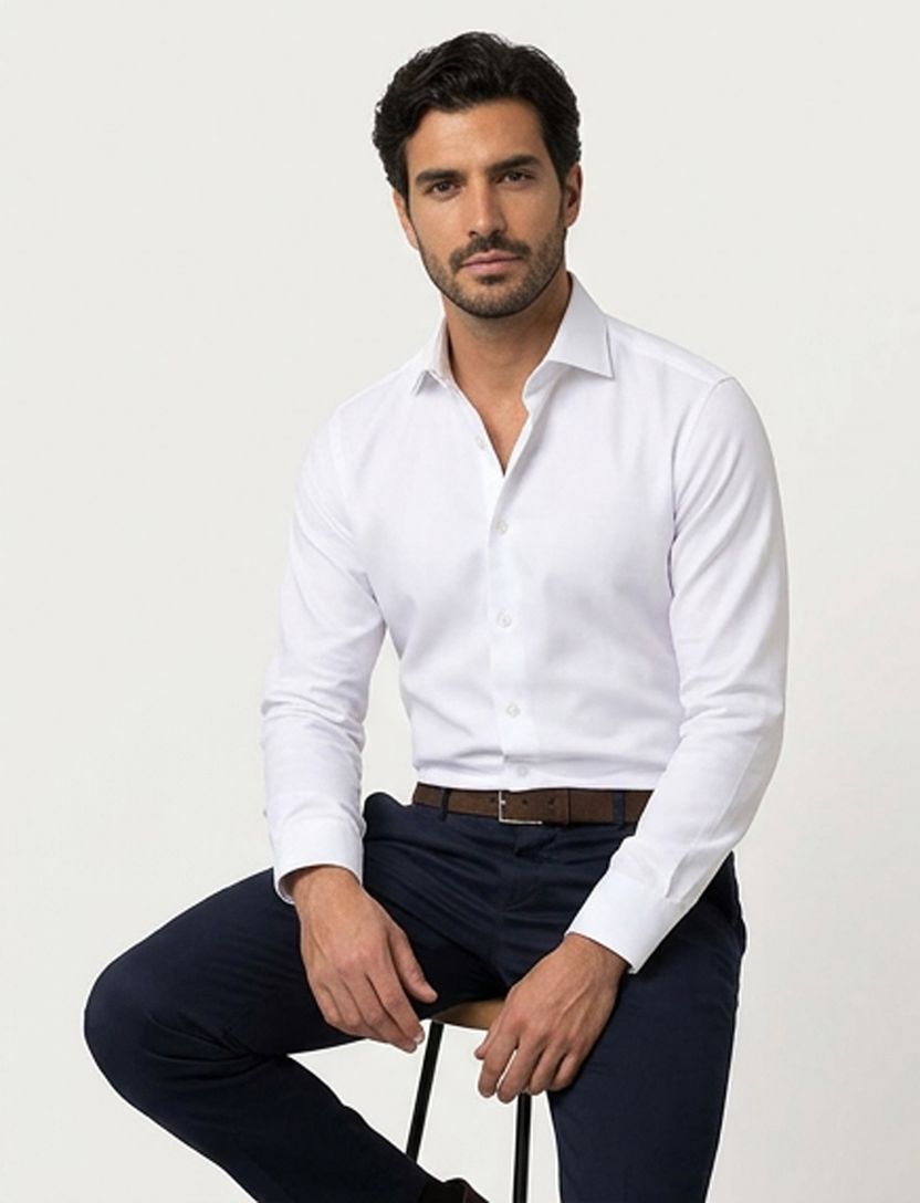 Ledub overhemd wit anti kreuk Modern Fit